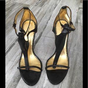 bebe clear lucite heel brown wedges size 7